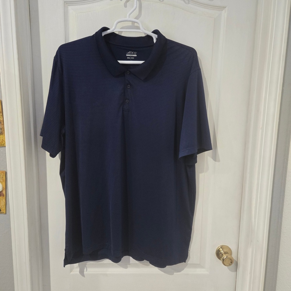 BCG Golf Polo Shirt Mens 3XL Navy Blue Excellent Striped Performance Stretch